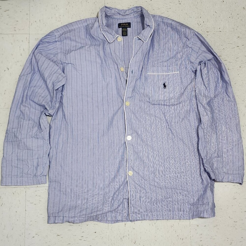 Polo Ralph Lauren 100% Cotton Blue Stripe Loungewear Shirt XL Pajama Top